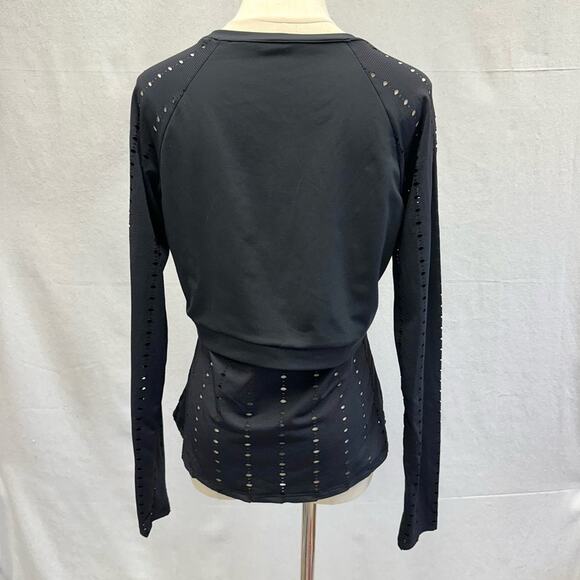 Fabletics Shelby Long-Sleeve 2 Layer Eyelet Laser Mesh Black Top Size Medium - Picture 4 of 16